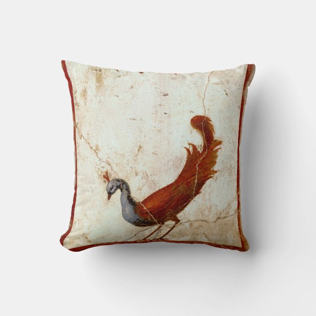 Cojín Decorativo Pavo real sobre pintura antigua romana fresca (Anverso)