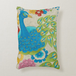 Cojín Decorativo Pavo Real y Flores Coloridas