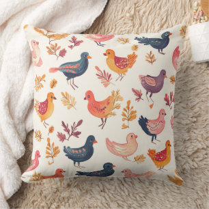 Cojín Decorativo Pavos de Arte Popular – Otoño Inspirado en la Natu