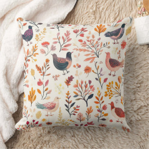 Cojín Decorativo Pavos de Arte Popular – Otoño Inspirado en la Natu