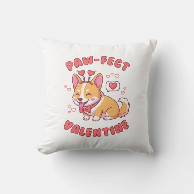 Cojín Decorativo Paw-Fect Valentine - Corgi Dog Valentine Gift (Anverso)