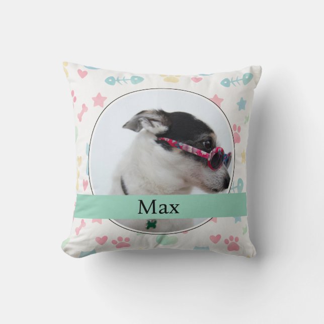 Cojín Decorativo Paw Prints & Hearts Custom Dog Photo  (Anverso)