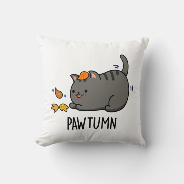 Cojín Decorativo Pawtumn lindo Autumn Kitty Cat Pun (Anverso)