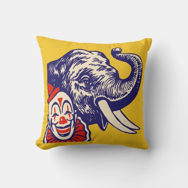 Cojín Decorativo Payaso y elefante en absoluto de susto de circo (Anverso)