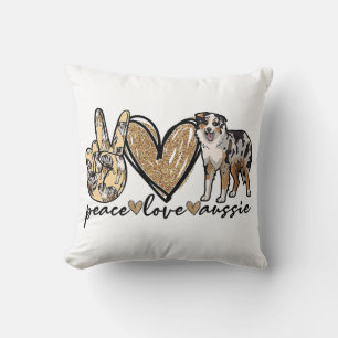 Cojín Decorativo Paz, Amor, Aussie, Perro Pastor Australiano, Masco
