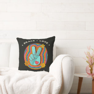 Cojín Decorativo Paz Amor Enseña Vintage Retro 70s Hippie