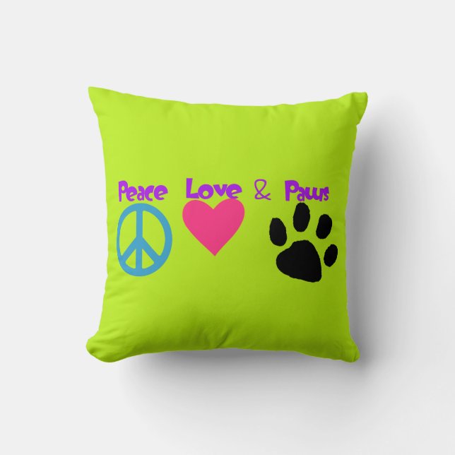 Cojín Decorativo Paz Amor y Paws (Anverso)