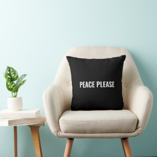 Cojín Decorativo Paz por favor personalizado blanco negro texto min
