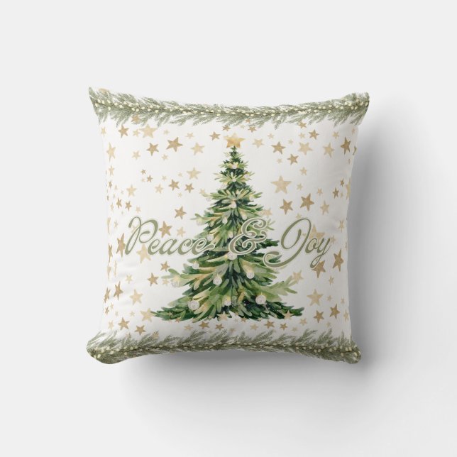 Cojín Decorativo Paz Y Alegría Árbol Verde De Navidad (Anverso)