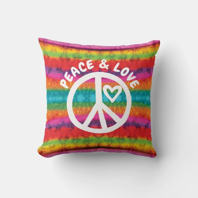 Cojín Decorativo Peace and Love Tie Dye Stripes (Anverso)