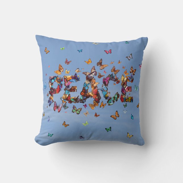 Cojín Decorativo PEACE Blue Sky Butterflies | Motivational Hope Joy (Anverso)