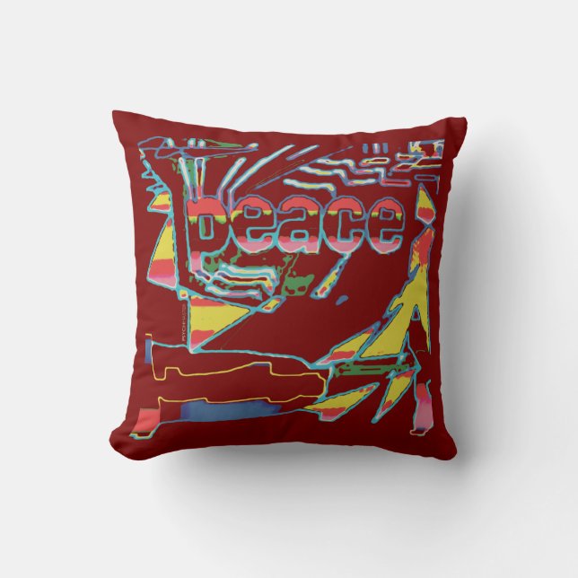 Cojín Decorativo "Peace" Inspirational Burgundy Yellow Southwest  (Anverso)