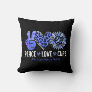 Cojín Decorativo Peace Love Cure Ataxia Awareness Mes Blue Sunflo