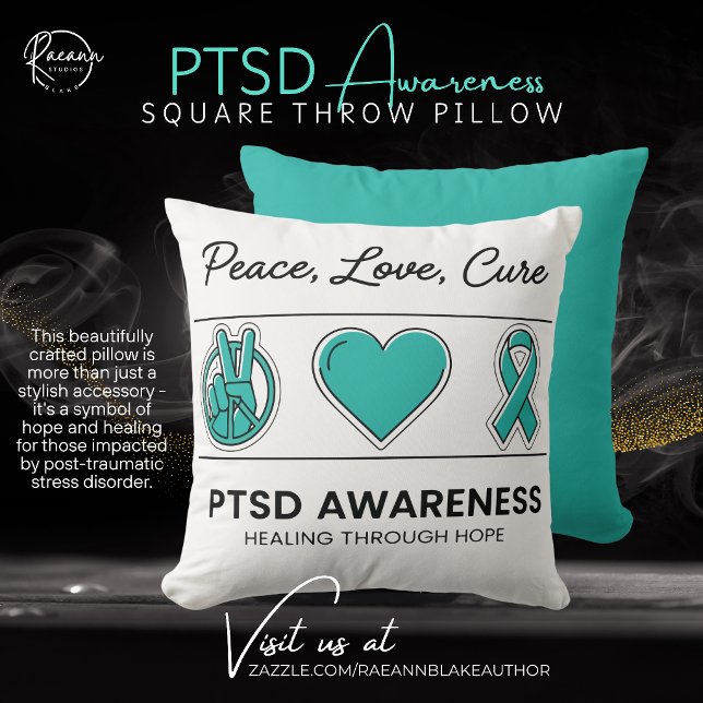 Cojín Decorativo Peace, Love, Cure PTSD Awareness Square (Subido por el creador)