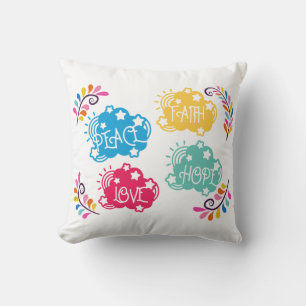 Cojín Decorativo Peace Love Faith Hope Stars Clouds Deja