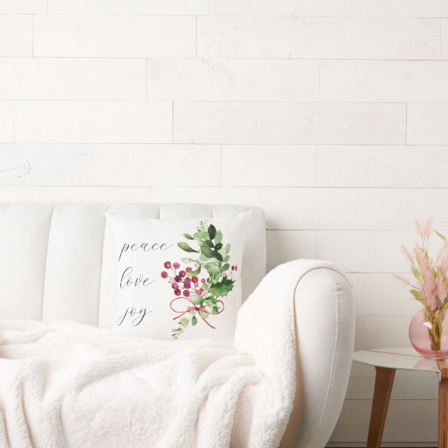 Cojín Decorativo Peace Love Joy Holly Berry Red (Sofá)