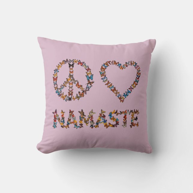 Cojín Decorativo Peace Love Namaste - Pink Butterfly Art Print (Anverso)