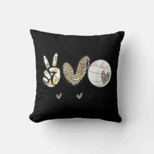 Cojín Decorativo Peace Love Volleyball Mom Leopard Print Cheetah Pa