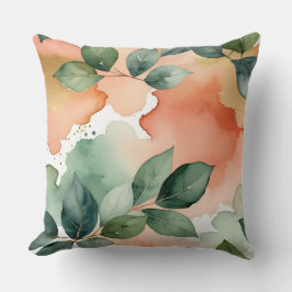 Cojín Decorativo Peach and Green Leaves Watercolor