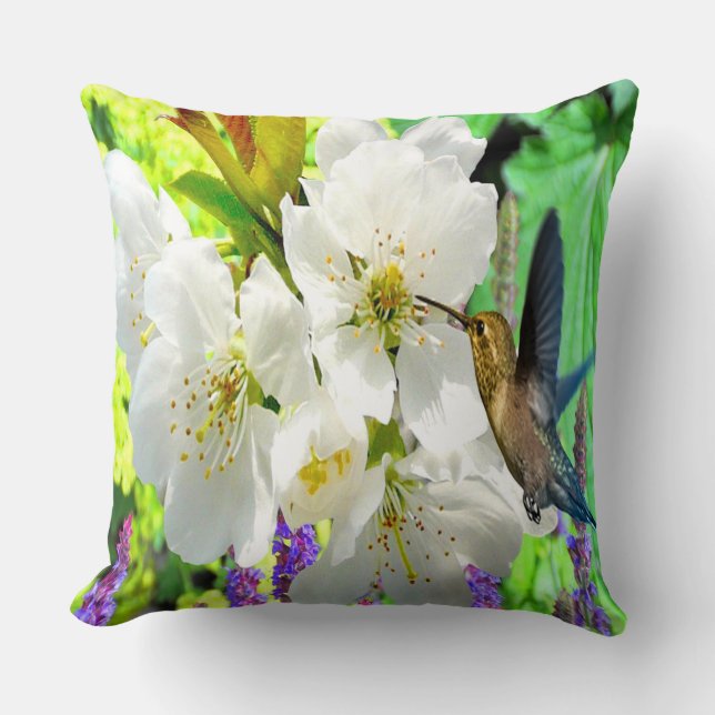 Cojín Decorativo Peach Blossom Hummingbird (Anverso)