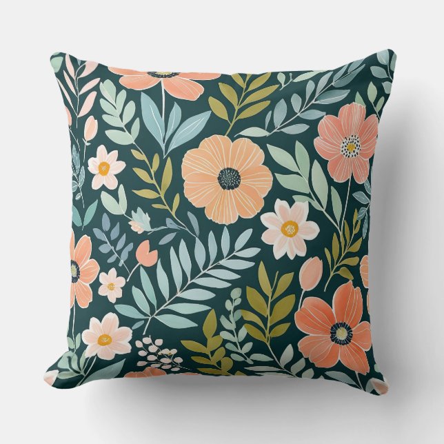 Cojín Decorativo Peach, Blue and Green Boho Whimsical (Anverso)