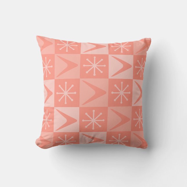 Cojín Decorativo Peach de Boomerangs de Edad Atómica (Anverso)