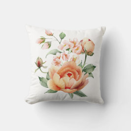 Cojín Decorativo Peach Floral Watercolor Throw Pillow Cover