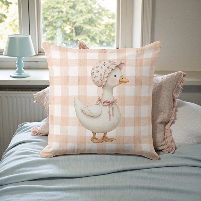 Cojín Decorativo Peach Gingham Goose Watercolor (Subido por el creador)