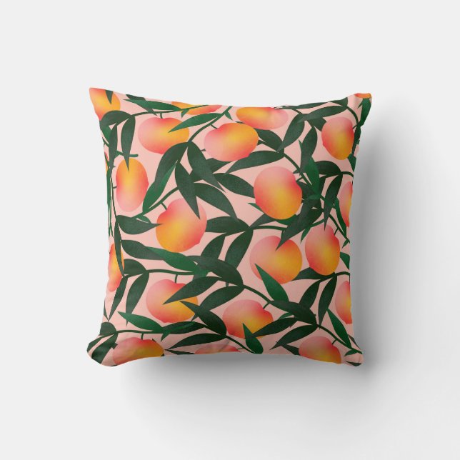 Cojín Decorativo Peach pattern on pink background. Hand drawn fruit (Anverso)