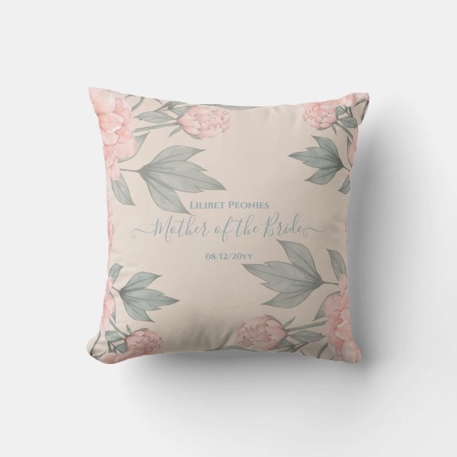 Cojín Decorativo Peach Peonies Sage Floral Budget Boda (Anverso)