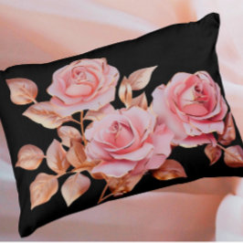 Cojín Decorativo Peach Pink Gold Roses on Black
