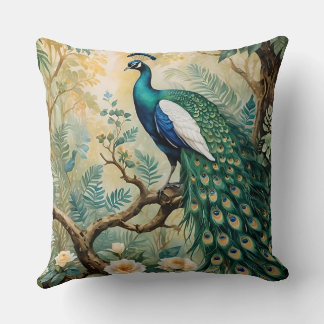 Cojín Decorativo Peacock Jungla floral Verde azulada dorada (Reverso )