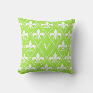 Cojín Decorativo Pear Green Fleur de Lis con monograma inicial