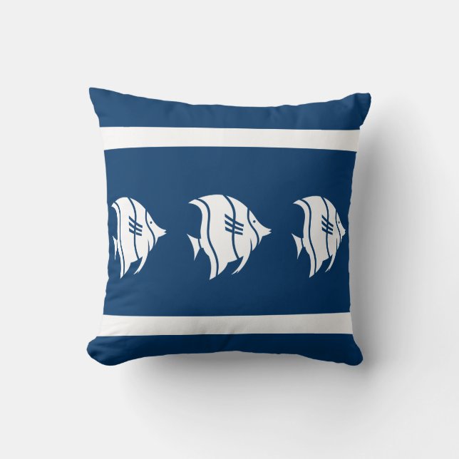 Cojín Decorativo peces azules en la vida costera blanca PILLOW (Anverso)