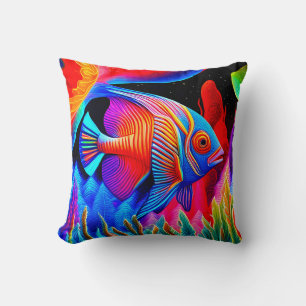 Cojín Decorativo Peces tropicales multicolores Blue Facturado