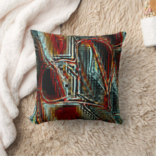 Cojín Decorativo Peculias rayadas pixeladas en coral cian gris