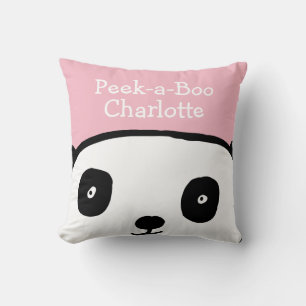 Cojín Decorativo Peek-a-Boo Panda Nombre personalizado rosa