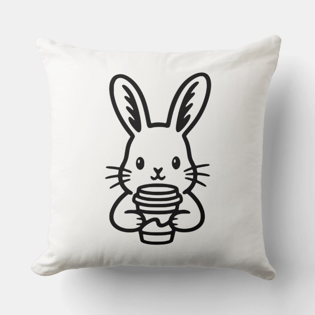 Cojín Decorativo Peeking Bunny with Coffee Cup (Anverso)