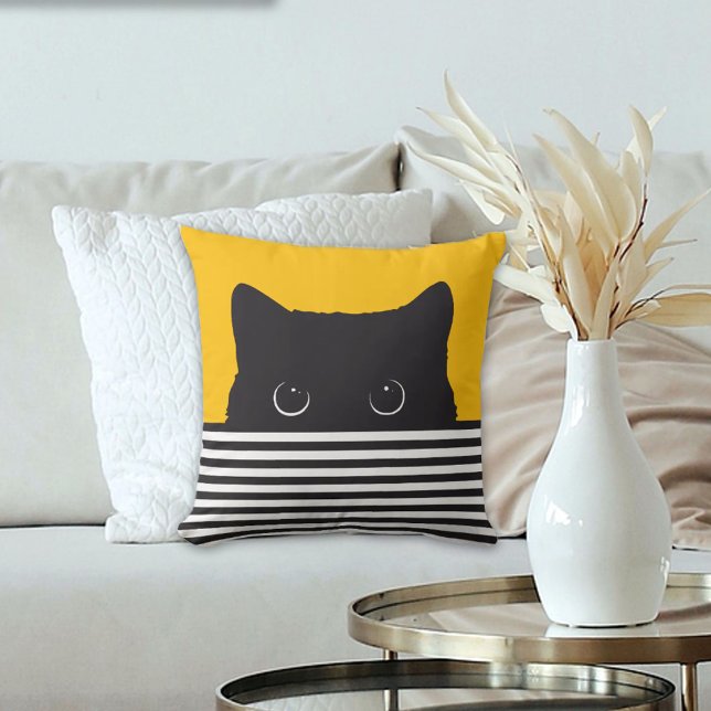 Cojín Decorativo Peeking de gato negro (Subido por el creador)