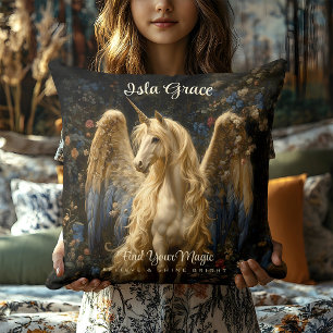 Cojín Decorativo Pegaso Unicornio Vintage Bosque Fantasía Unicornio