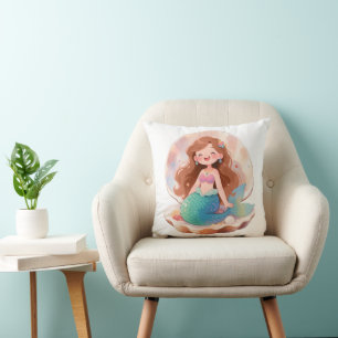 Cojín Decorativo Pegatina estética de sirena linda chica del océano