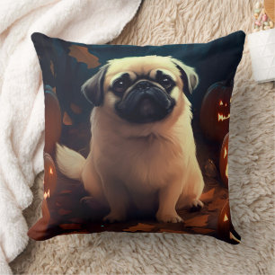 Cojín Decorativo Pekingese de Halloween con calabazas aterradoras