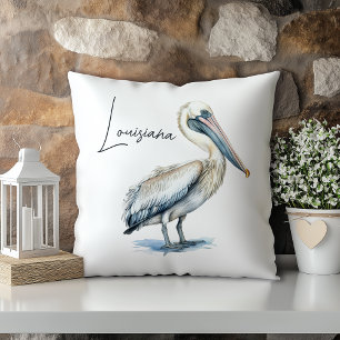 Cojín Decorativo Pelícano Acuarela Pastel Estado de Luisiana
