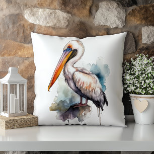 Cojín Decorativo Pelícano de acuarela pastel estado de Luisiana