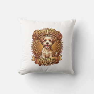 Cojín Decorativo Pelo de perro es cinta dorada esponjosa brillante_