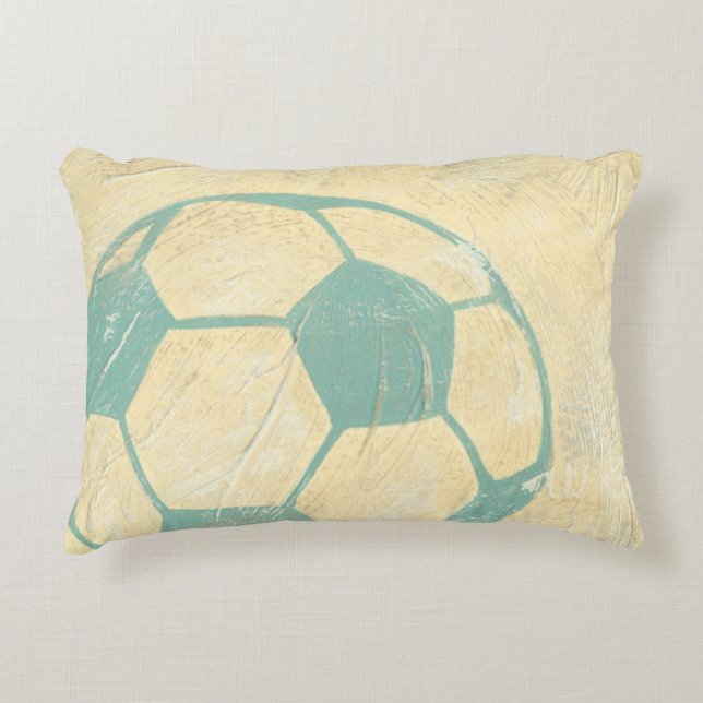 Cojín Decorativo Pelota de fútbol azul Pastel por Chariklia Zarris (Anverso)