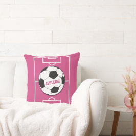Cojín Decorativo Pelota de fútbol personalizada y rosa de campo
