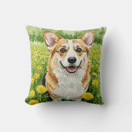Cojín Decorativo Pembroke Corgi Dandelions Pillow