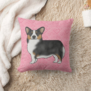 Cojín Decorativo Pembroke Welsh Corgi Tricolor Negro Corazones Rosa