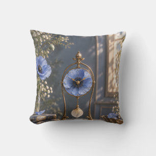 Cojín Decorativo Péndulo Elegante Reloj Botánico Amapola Azul